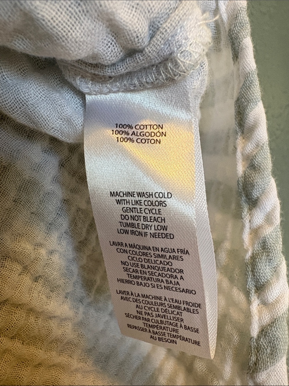 100% Cotton | Pale Green and White Striped Button-Down | Gauze Top - Picture 16 of 16